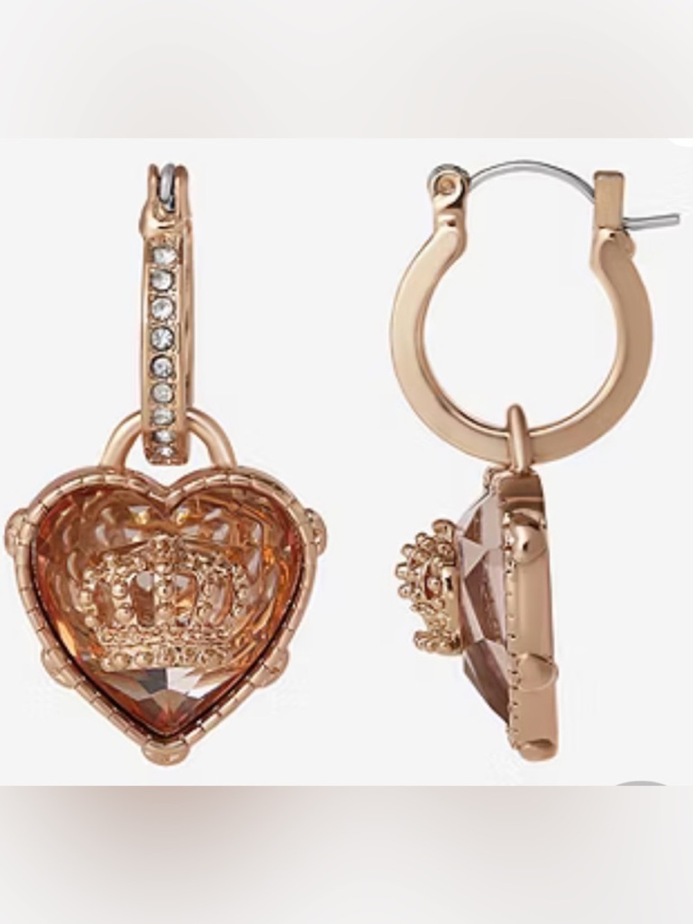 Juicy Couture Rose Gold Heart Crest Drop Earrings